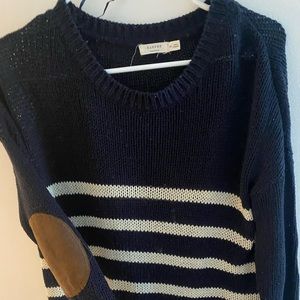 Navy striped sweater with elbow patches